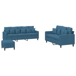 vidaXL Juego de sof&aacute;s con cojines 3 piezas terciopelo azul