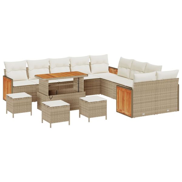 vidaXL Conjunto de sof&aacute;s de jard&iacute;n con coj&iacute;n 14 pcs Beige y Crema