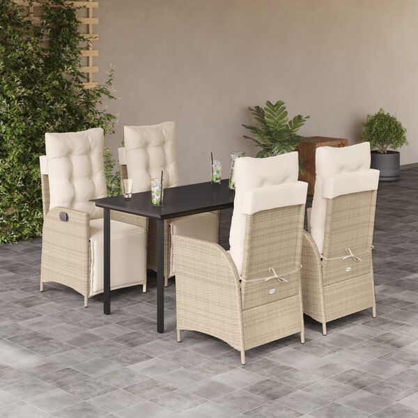 vidaXL Set comedor de jard&iacute;n 5 pzas con cojines rat&aacute;n sint&eacute;tico beige