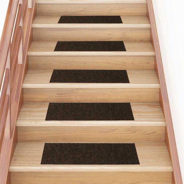 vidaXL Felpudos autoadhesivos para escaleras, 15 unidades, 76 x 20 cm, marrón, rectangulares
