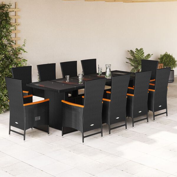 vidaXL Set de comedor jard&iacute;n 11 pzas con cojines rat&aacute;n sint&eacute;tico negro