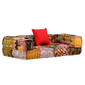 vidaXL Puf modular de 2 plazas de tela patchwork