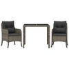 vidaXL Set comedor de jardín 3 piezas con cojines ratán sintético gris