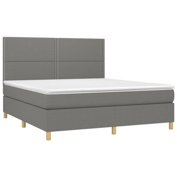 vidaXL Cama box spring colch&oacute;n y luces LED tela gris oscuro 180x200 cm