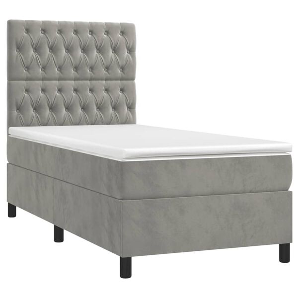 vidaXL Cama box spring colchón y LED terciopelo gris claro 80x200 cm