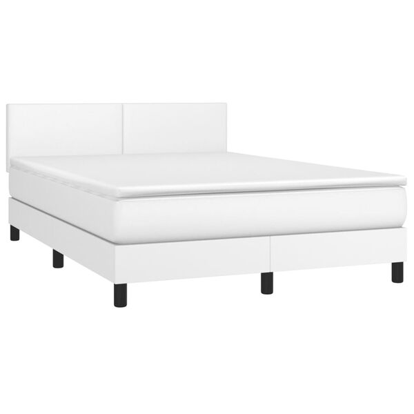 vidaXL Cama box spring con colch&oacute;n cuero sint&eacute;tico blanco 140x190 cm