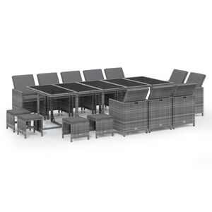 vidaXL Set comedor jardín 15 pzas y cojines ratán sintético gris