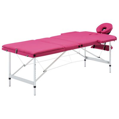 vidaXL Camilla de masaje plegable 3 zonas aluminio rosa