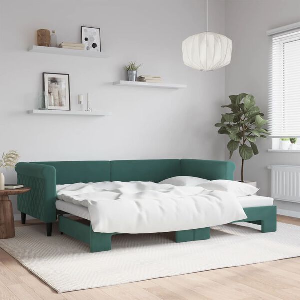 vidaXL Sof&aacute; cama nido terciopelo verde oscuro 90x200 cm
