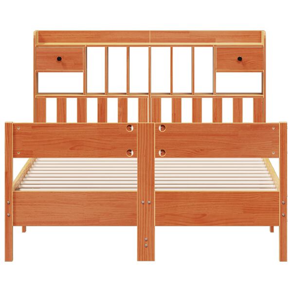 vidaXL Cama con estanter&iacute;a sin colch&oacute;n madera maciza marr&oacute;n 135x190cm