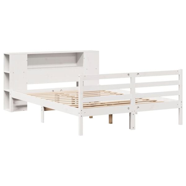 vidaXL Cama con estantería sin colchón madera maciza blanca 160x200 cm