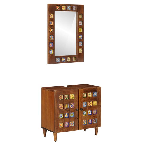 vidaXL Juego de muebles de ba&ntilde;o 2 pcs Nogal Madera de mango maciza