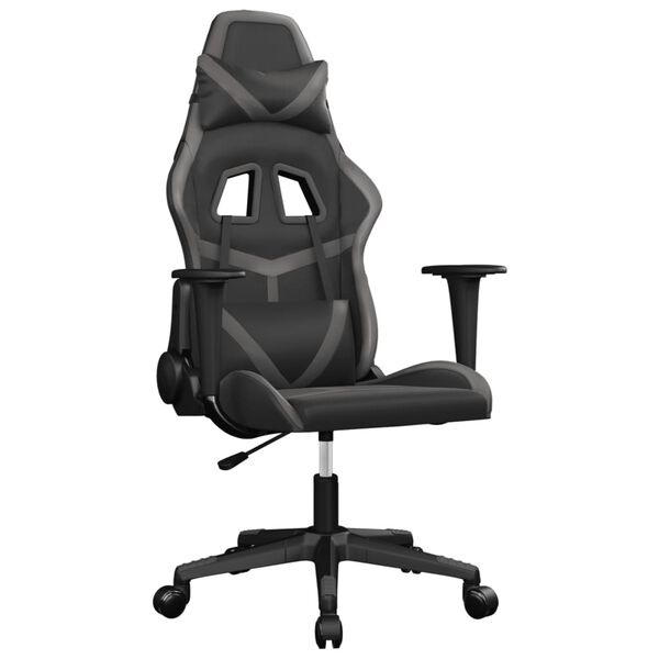 vidaXL Silla gaming de masaje cuero sintético negro y gris