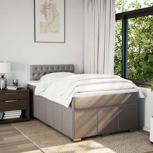 vidaXL Cama box spring con colch&oacute;n tela gris taupe 120x190 cm