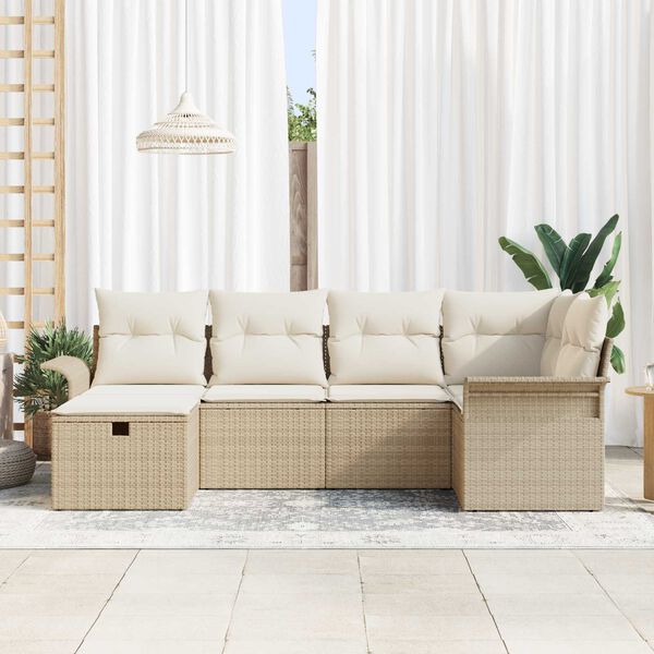 vidaXL Conjunto de sofá de jardín con cojín 6 pcs Beige Poliratán