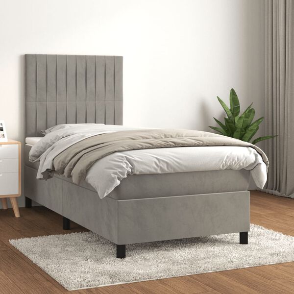 vidaXL Cama box spring con colch&oacute;n terciopelo gris claro 100x200 cm