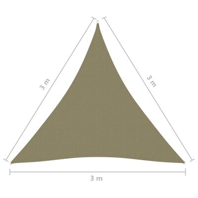 vidaXL Toldo de vela triangular tela Oxford beige 3x3x3 m