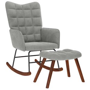 vidaXL Mecedora con taburete de terciopelo gris claro