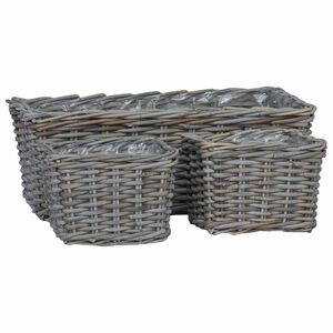 vidaXL Cesta para Plantas con almacenamiento 3 pcs Gris Rat&aacute;n Kubu