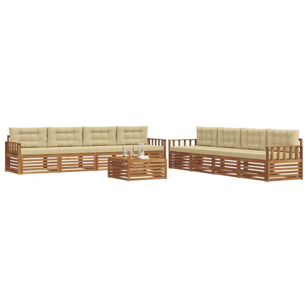 vidaXL Conjunto de sof&aacute;s de exterior con coj&iacute;n 9 pcs Natural y Beige