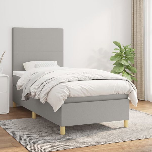 vidaXL Cama box spring con colch&oacute;n tela gris claro 90x190 cm