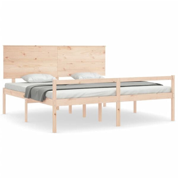 vidaXL Cama de matrimonio para personas mayores cabecero madera maciza
