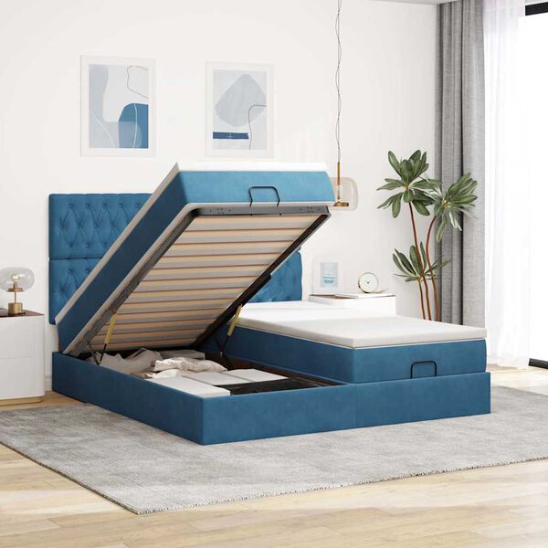 vidaXL Estructura de cama otomana colchones terciopelo azul oscuro