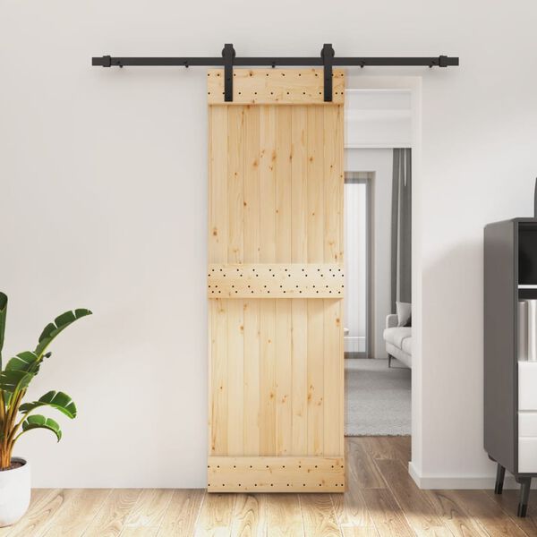 vidaXL Puerta corredera con herrajes madera maciza de pino 70x210 cm
