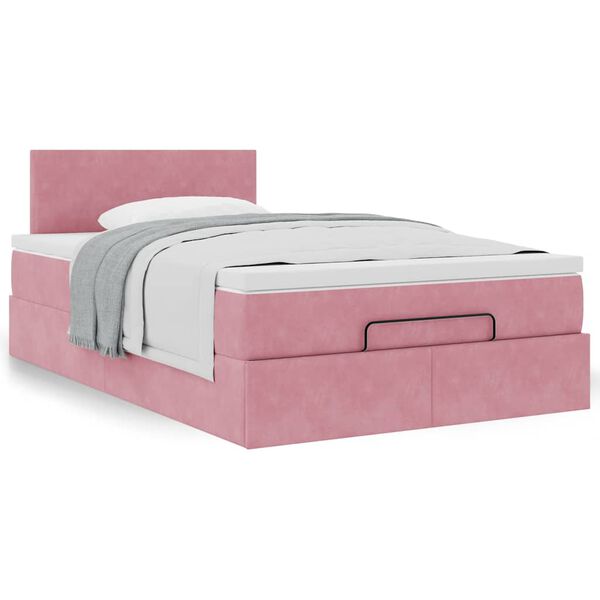 vidaXL Cama otomana con colch&oacute;n terciopelo rosa 120x190 cm