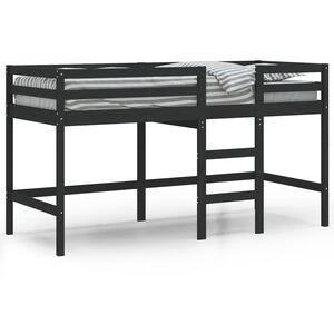 vidaXL Cama alta de ni&ntilde;os escalera madera maciza pino negra 80x200 cm