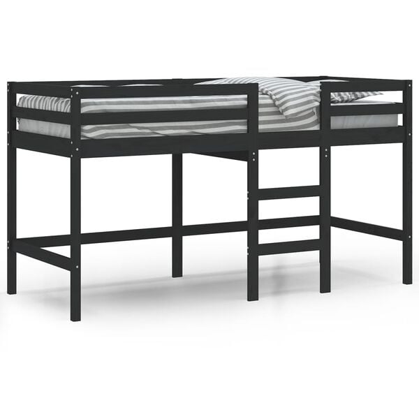 vidaXL Cama alta de ni&ntilde;os escalera madera maciza pino negra 80x200 cm