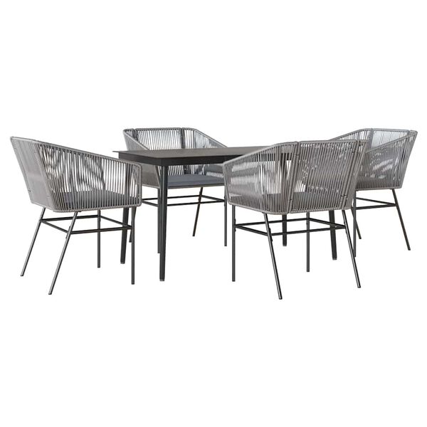 vidaXL Juego comedor jard&iacute;n 5 pzas cojines rat&aacute;n sint&eacute;tico vidrio gris