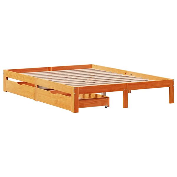 vidaXL Estructura cama con cajones madera pino marr&oacute;n cera 140x190 cm