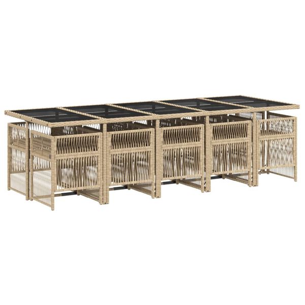 vidaXL Set comedor de jard&iacute;n 11 pzas con cojines rat&aacute;n sint&eacute;tico beige