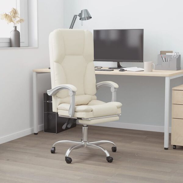 vidaXL Silla de oficina reclinable masaje cuero sint&eacute;tico color crema