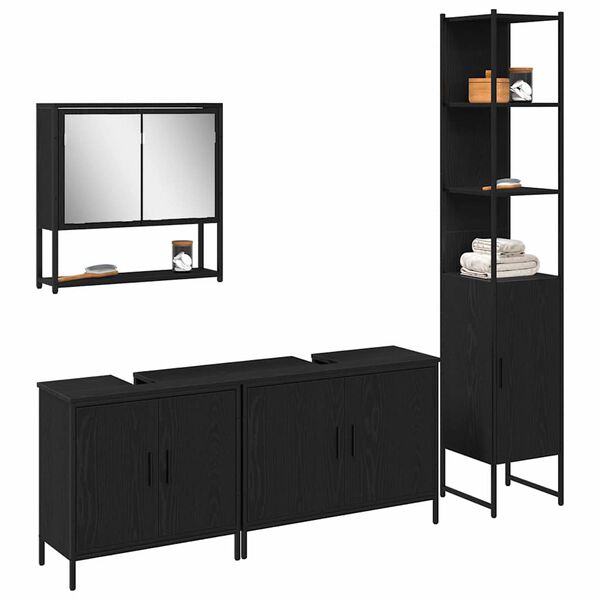 vidaXL Juego de muebles de ba&ntilde;o 4 pcs Negro Madera contrachapada
