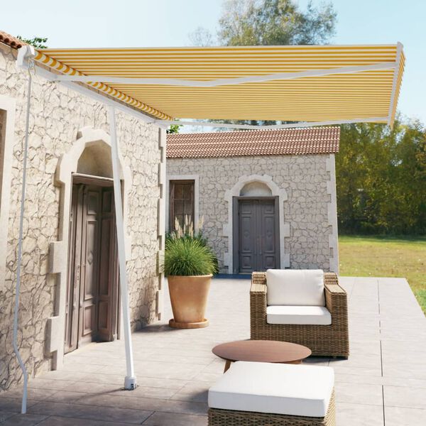 vidaXL Toldo de pie retr&aacute;ctil manual amarillo y blanco 300x250 cm