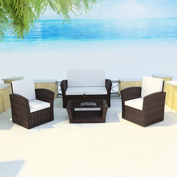 vidaXL Set muebles de jardín 4 piezas y cojines ratán sintético marrón