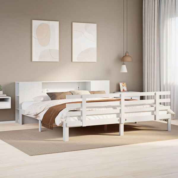 vidaXL Cama con estantería sin colchón madera maciza blanca 180x200 cm