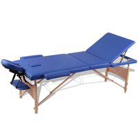 Mesa camilla de masaje de madera plegable de tres cuerpos azules