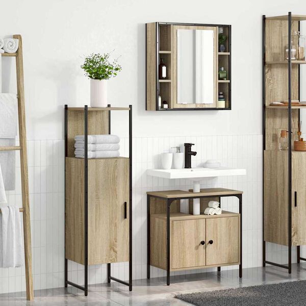 vidaXL Juego de muebles de ba&ntilde;o 3 pcs Marr&oacute;n Madera contrachapada