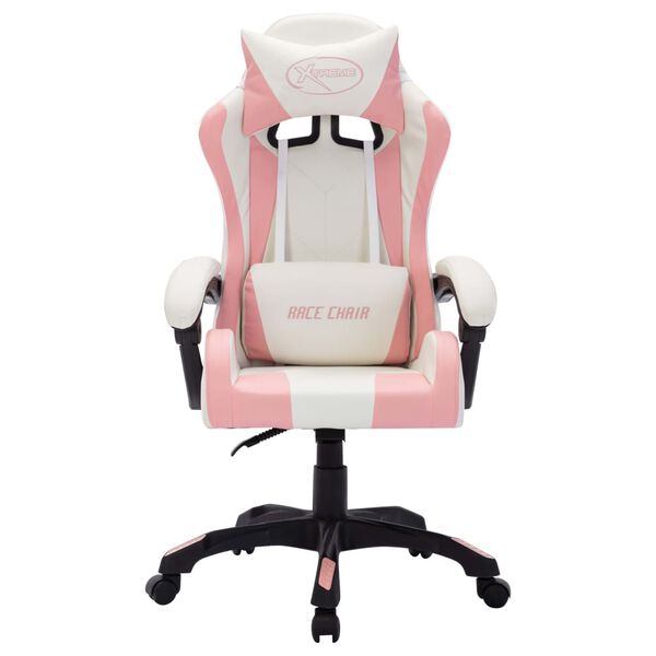 vidaXL Silla gaming con luces LED RGB cuero sintético rosa y negro