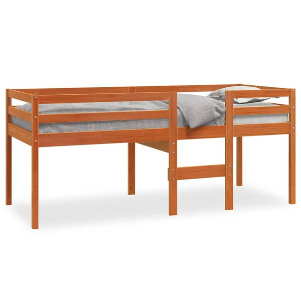 vidaXL Cama alta madera maciza de pino marr&oacute;n cera 75x190 cm