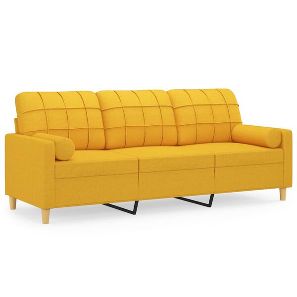 vidaXL Sof&aacute; 3 plazas con almohadas y cojines tela amarillo claro 180cm