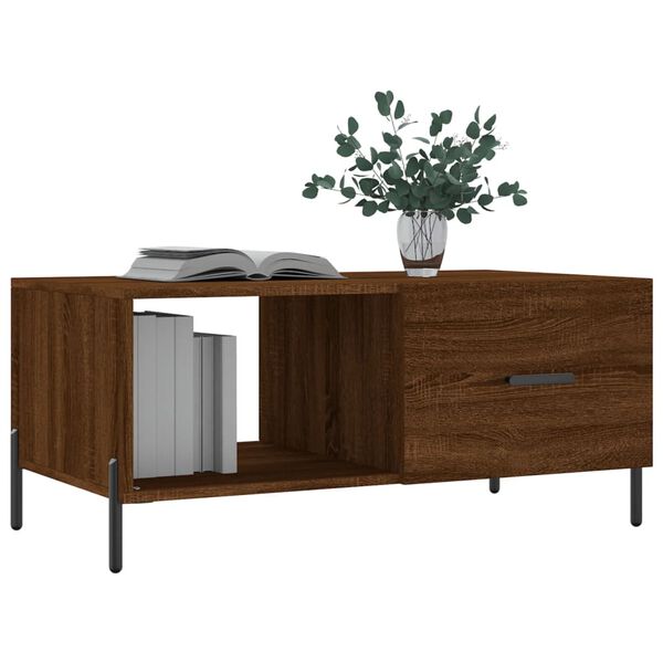 vidaXL Mesa de centro madera contrachapada roble marr&oacute;n 90x50x40 cm