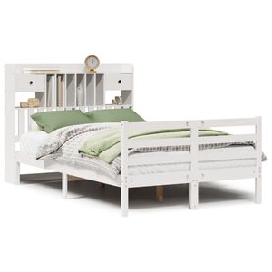 vidaXL Cama con estanter&iacute;a sin colch&oacute;n madera maciza blanca 135x190 cm