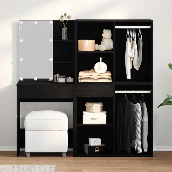 vidaXL Juego de mesa de tocador LED Roble Negro 140 x 40 x 140 cm