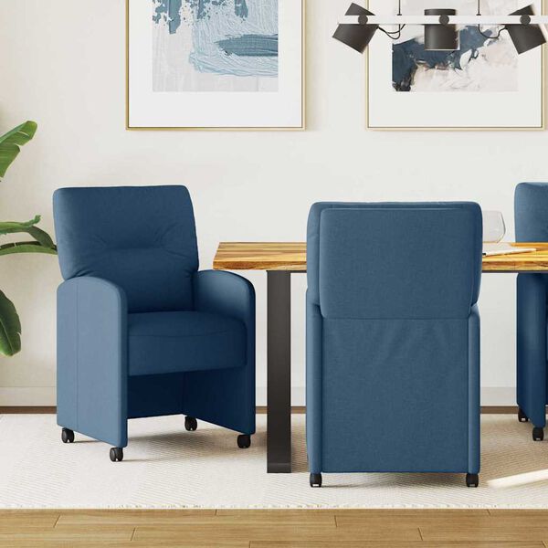 vidaXL Sillas de Comedor con Ruedas 2 pcs Azul 57 x 67 x 95 cm tela