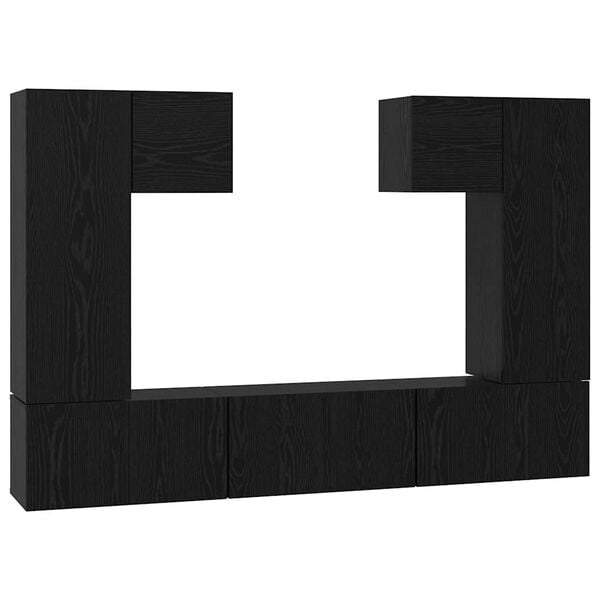 vidaXL Conjunto de mueble de TV 7 pcs Roble Negro Madera de ingenier&iacute;a
