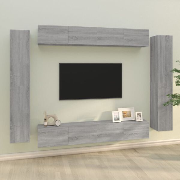 vidaXL Set de muebles para TV 8 pzas madera contrachapada gris Sonoma